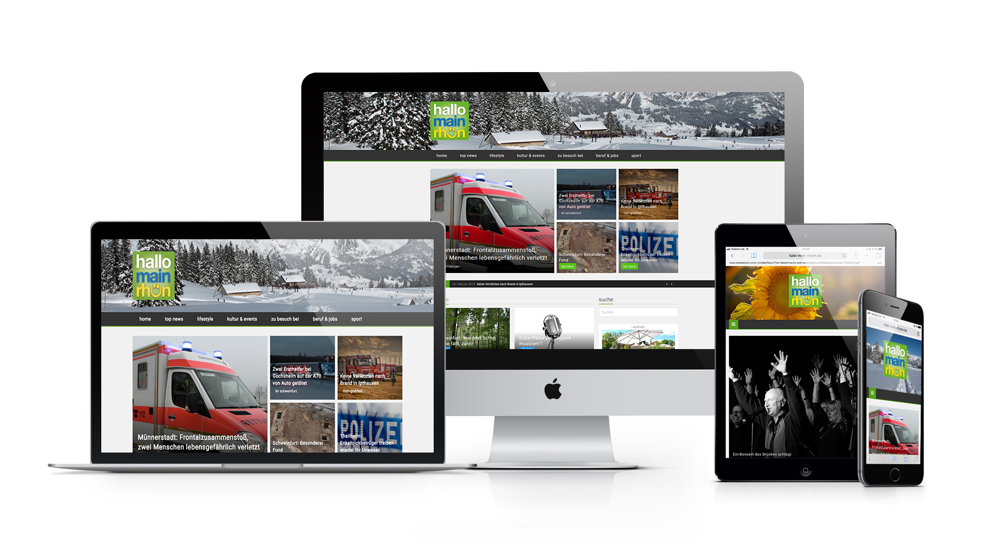 Hallo Main-Rhön Webseite auf den Geräten: iMac, macbook, ipad und iphone zu sehen